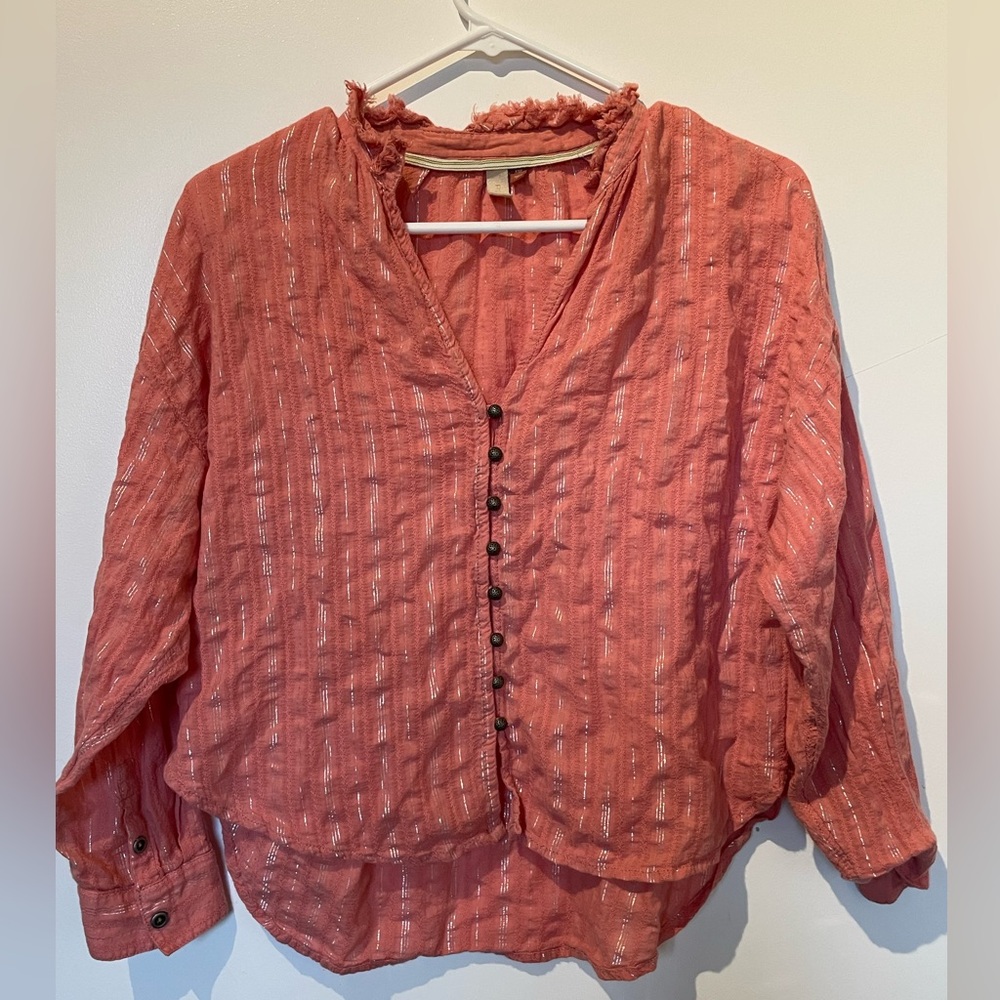 Pilcro Salmon Pink Button-Down Blouse Shirt - Picture 3 of 10